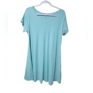 Urban Rose Striped Tunic Top/dress 3X Aqua Teal White Stretch Short Sleeve